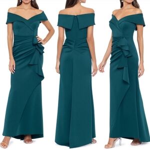 XSCAPE Ruffled Off-The-Shoulder Gown